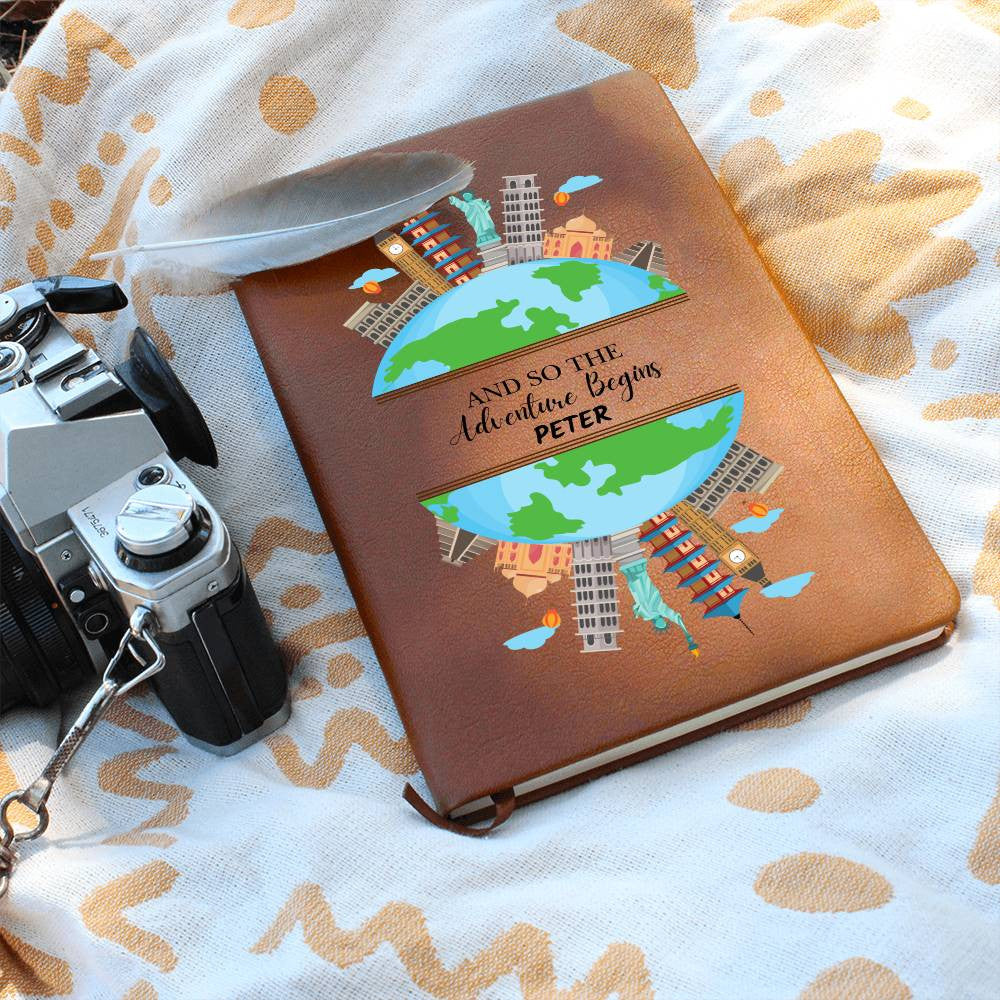 Personalized Graphic Leather Travel Journal - Customizable Adventure N