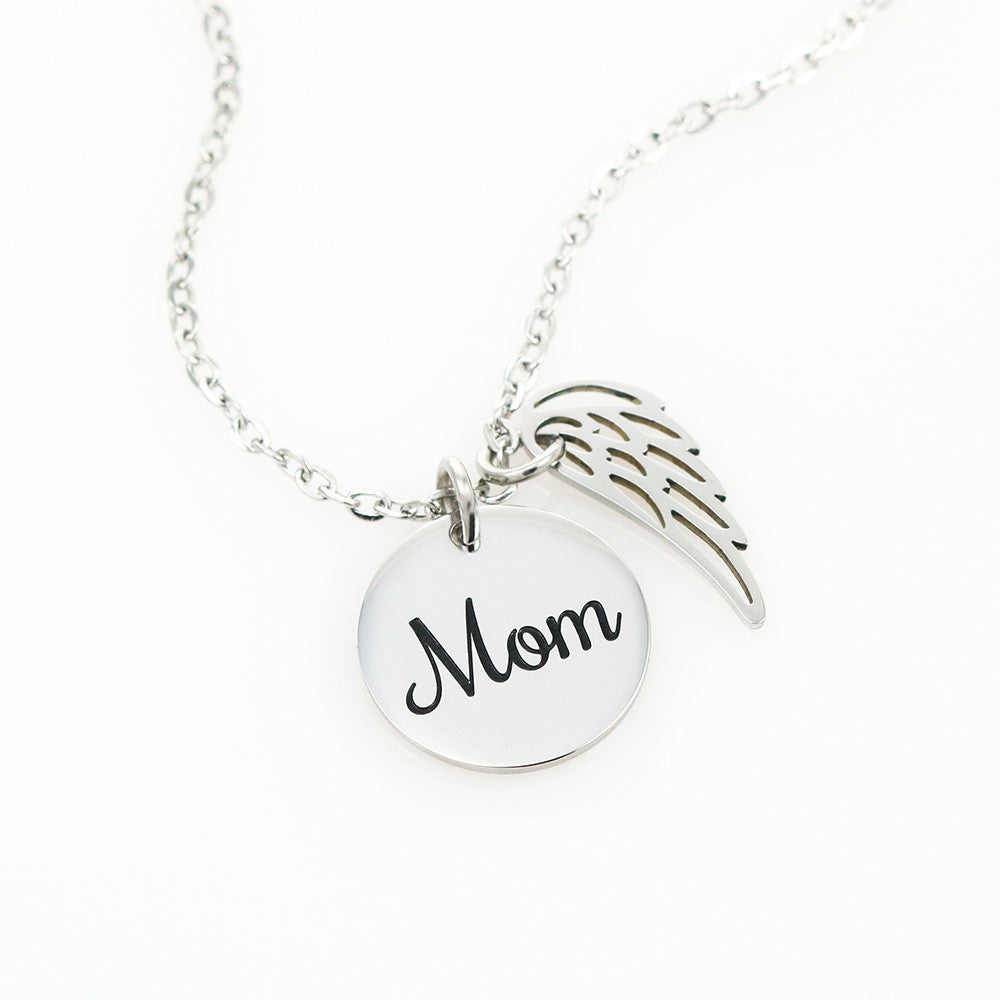 MOM Memorial Necklace with Wings-Angel Wings Necklace