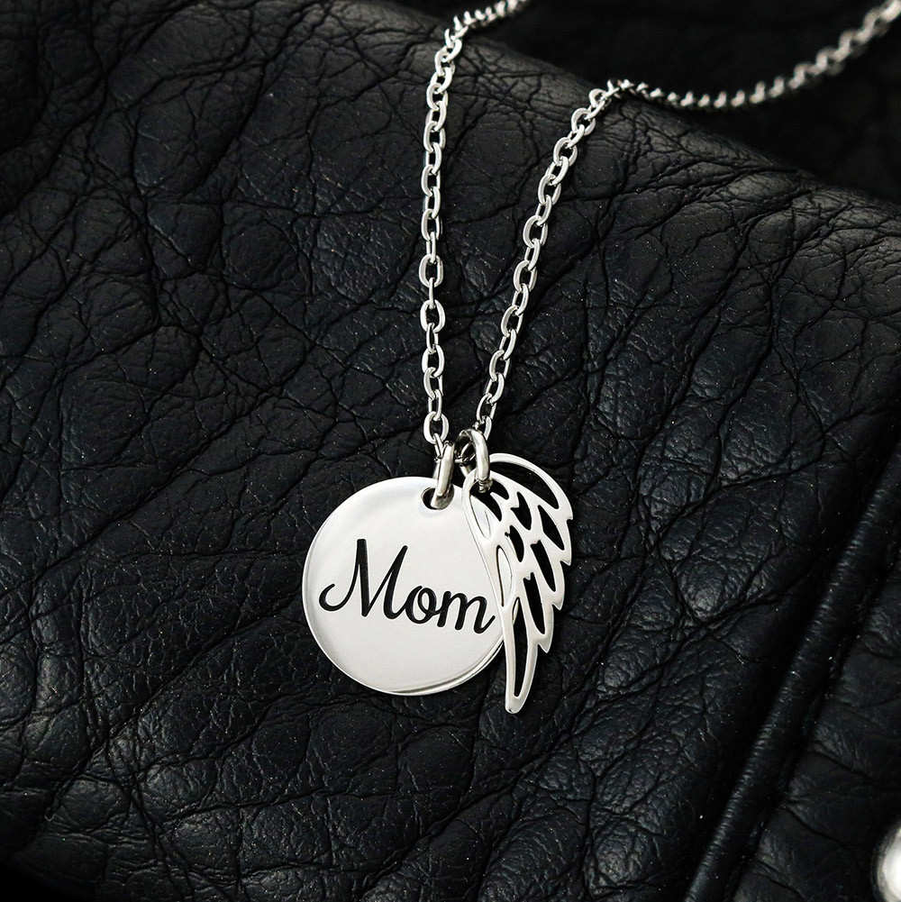 MOM Memorial Necklace with Wings-Angel Wings Necklace