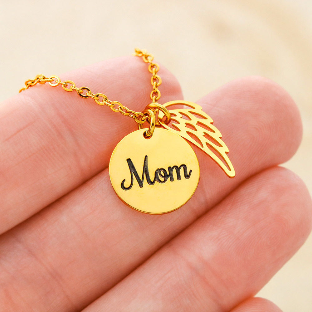 MOM Memorial Necklace with Wings-Angel Wings Necklace