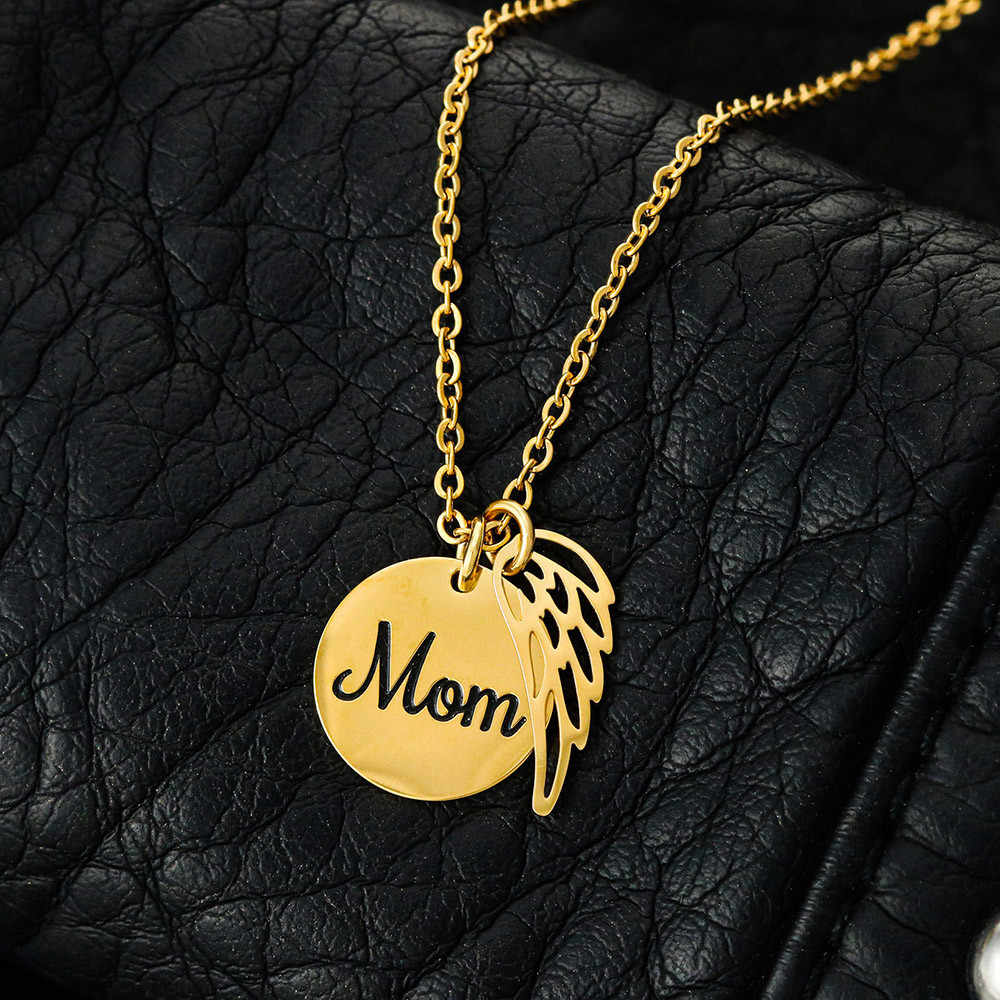 MOM Memorial Necklace with Wings-Angel Wings Necklace